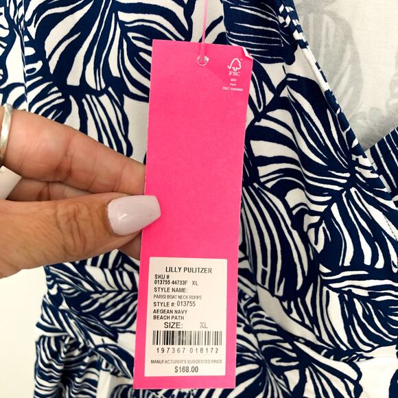 LILLY PULITZER Women's Parigi Romper XL Blue Aegean Navy Beach Path Print NWT - Picture 12 of 14